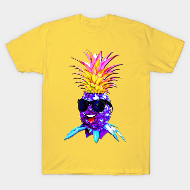 Pineapple Ultraviolet Happy Dude with Sunglasses T-Shirt by BluedarkArt